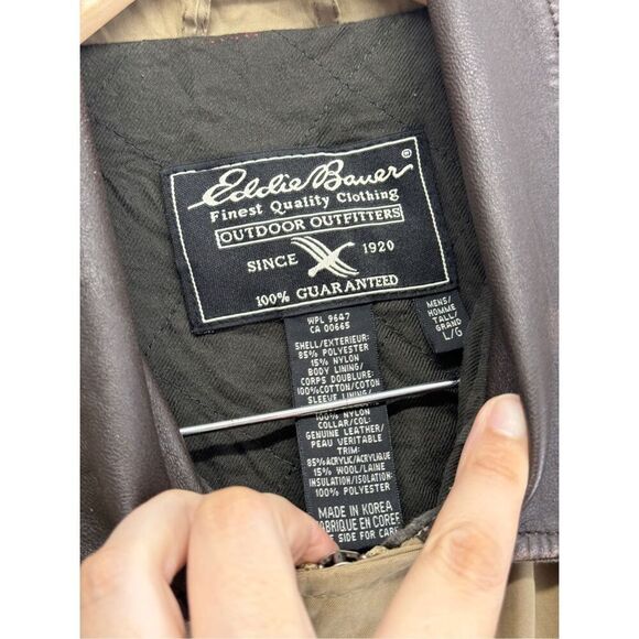 Eddie Bauer Jacket Size Tall Large Insulated Bomber Leather Collar Outdoors VTG‎ - Picture 7 of 8